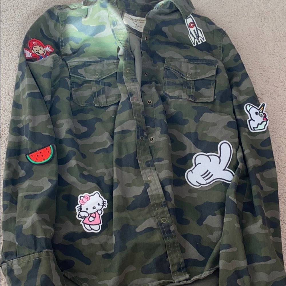 Medium Camo Button up with personalized patches